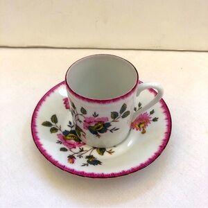 Demitasse Cup And Saucer Porcelaine De Sologne  France Vintage Flowers Tea Cup